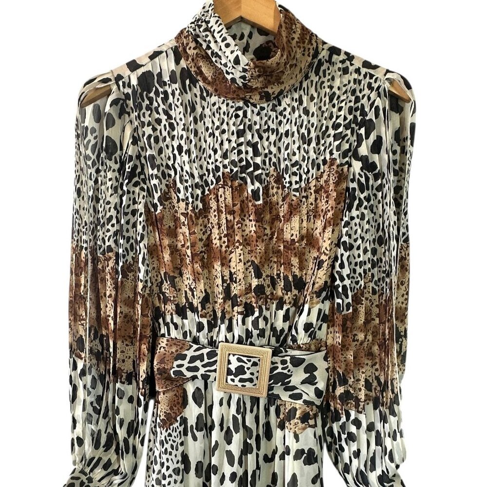 NWT Fashion Nova Wandering Free Animal Print Pleated Chiffon Maxi Dress Size M - Picture 5 of 8